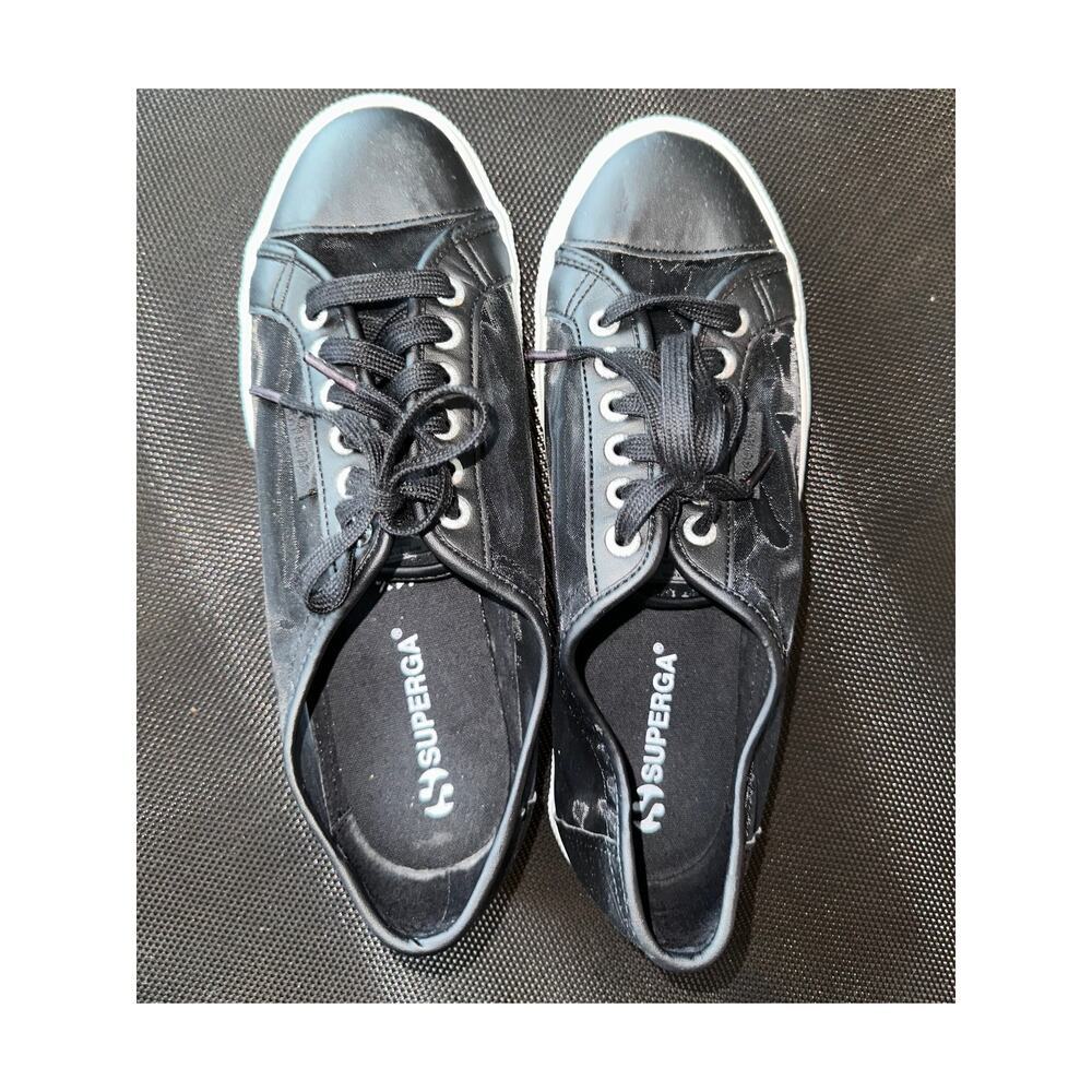 Women's Black Superga Mesh See-thru Sneakers, Size 10 GUC